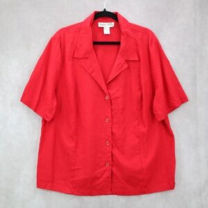 Victoria Holley Red Button Up Short Sleeve Collared Shirt‎ Boxy Fit Top Plus 22W